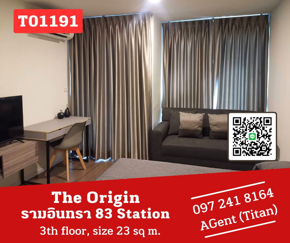 🎯The Origin Ramintra 83 Station, room available now, beautiful room, fully furnished, next to the BTS, very good price, ready to move in (T01191)