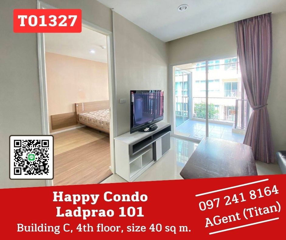 🎯Happy condo Lat Phrao 101, very spacious room, ready to move in, fully furnished, you can make an appointment to see first (T01327)