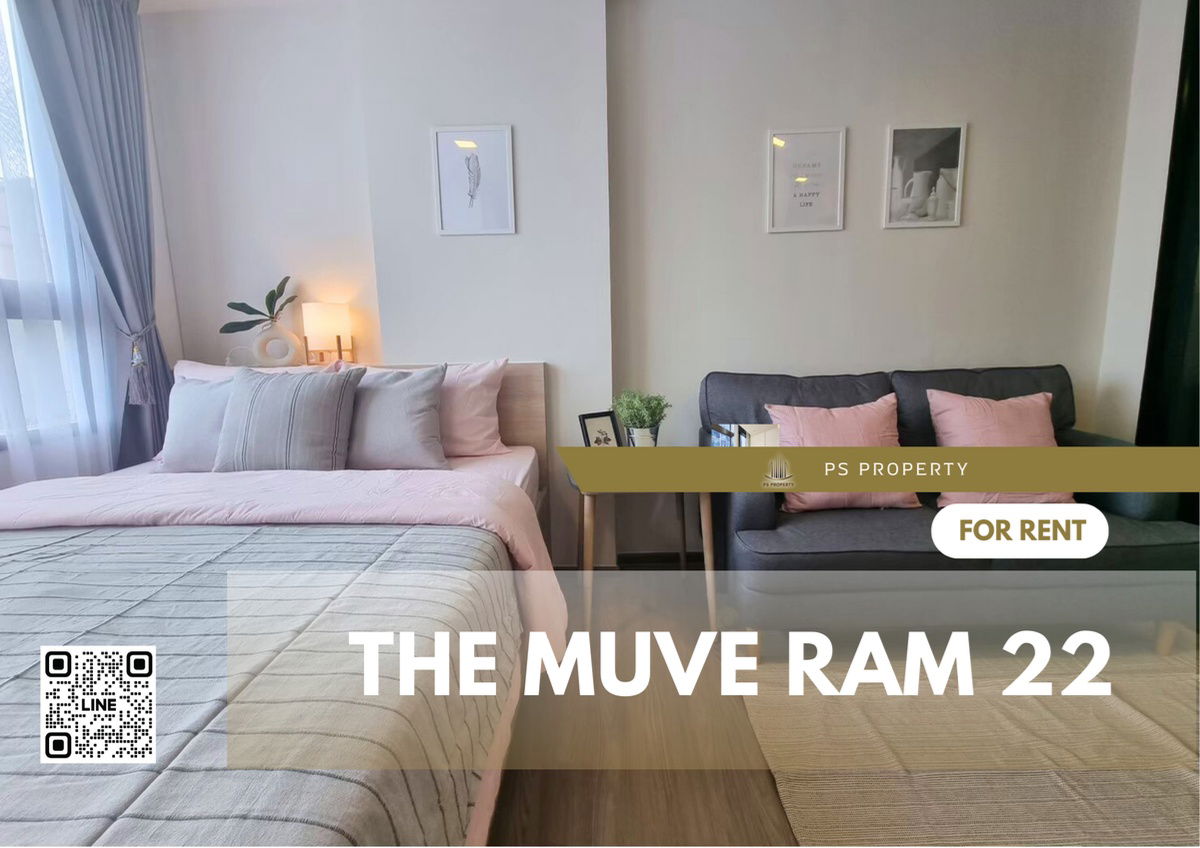 For rent ✨THE MUVE Ram 22✨Beautiful room, decorated, ready to move in. Complete furniture and electrical appliances, near APL Ramkhamhaeng 🚆