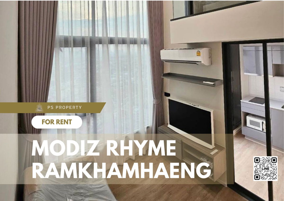 For rent ✨Modiz Rhyme Ramkhamhaeng✨Corner room, beautiful view, decorated, private, complete with furniture and electrical appliances.
