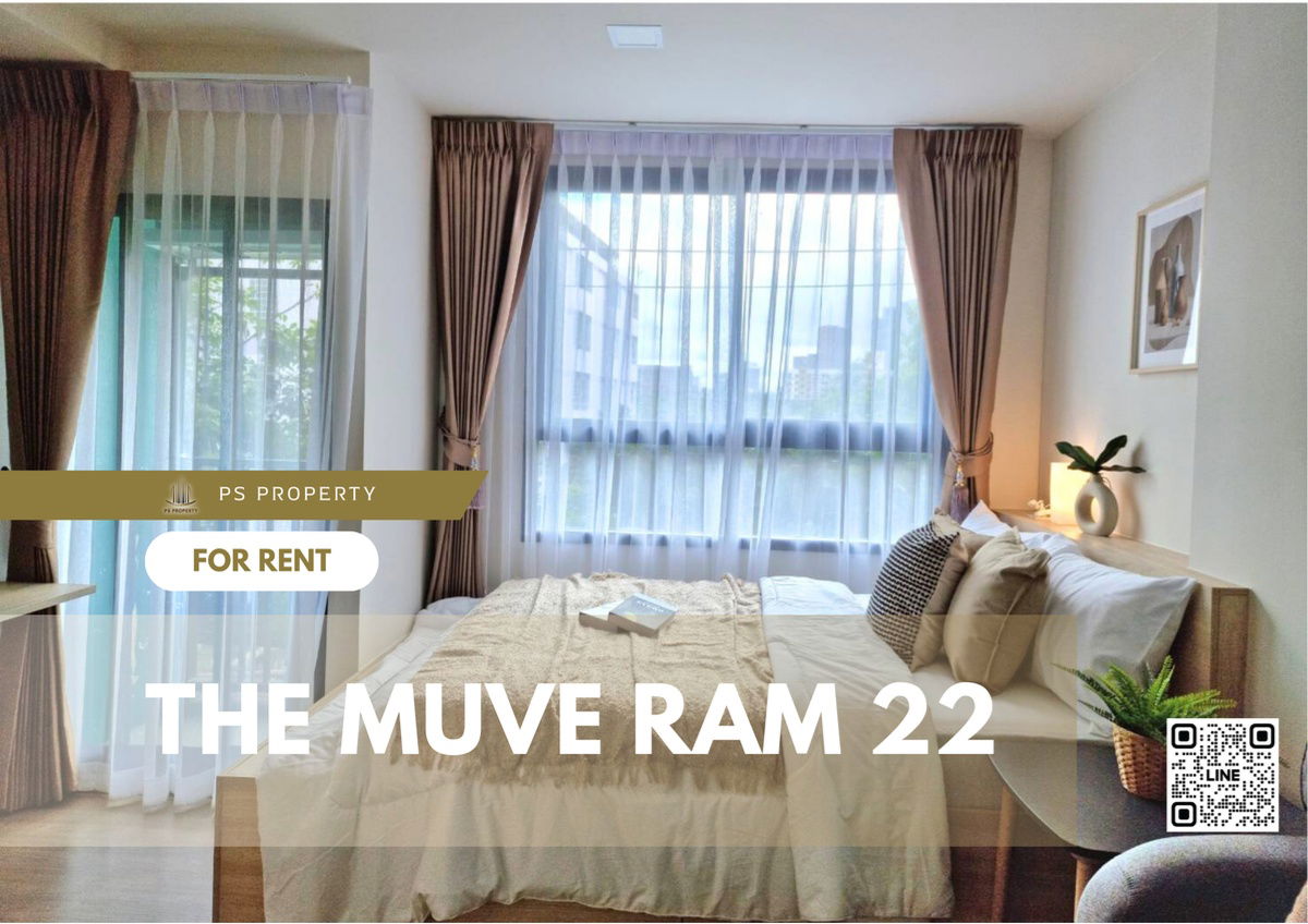 For rent 📌📌THE MUVE RAM 22📌📌Beautiful room, complete with furniture and electrical appliances. Ready to move in 🚆near MRT Ramkhamhaeng