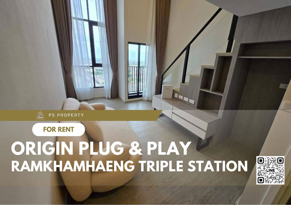 For rent 📍 Origin Plug & Play Ramkhamhaeng Triple Station 📍 DUPLEX room, complete with furniture and electrical appliances.