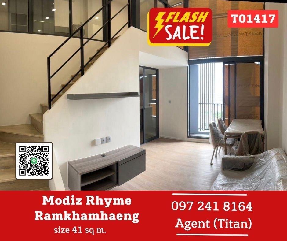 🔥🔥 Modiz Rhyme Ramkhamhaeng, brand new room, very wide, ready to move in, fully furnished, if you like, come and talk at the event (T01417)