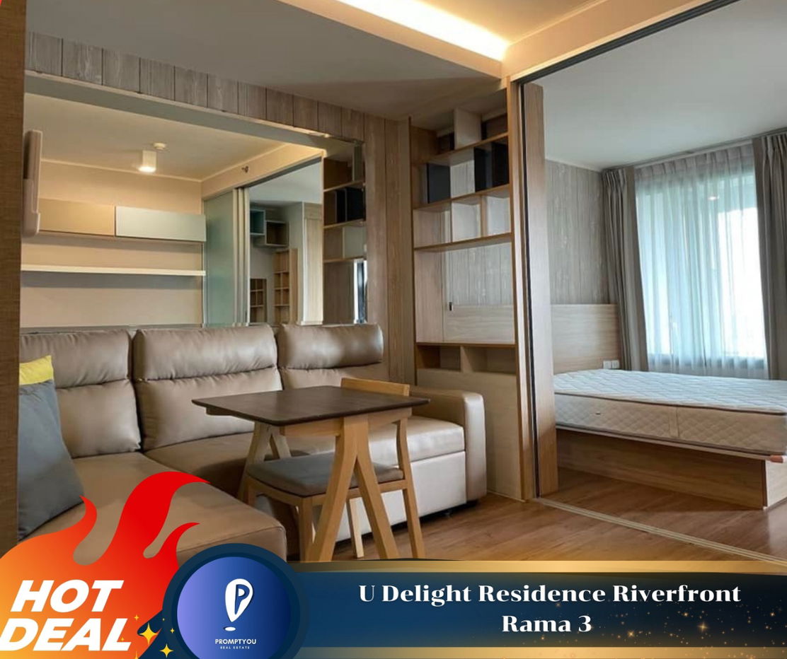 For Rent 🔥 U Delight Residence Riverfront Rama 3 🔥Nicely decorated ,River view , high floor //contact   LineID:@promptyou9