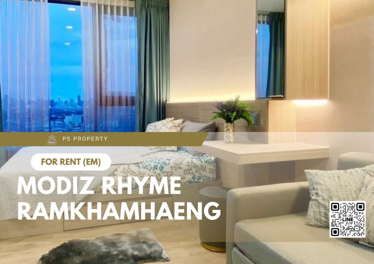 For rent 📍 Modiz Rhyme Ramkhamhaeng 📍 Fully furnished and electrical appliances, near MRT Ramkhamhaeng.
