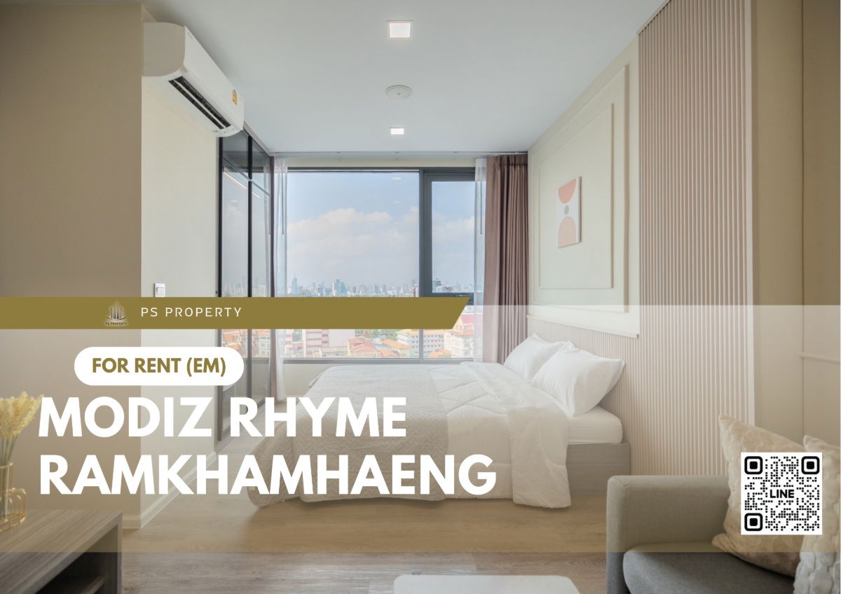 For rent 🔥 Modiz Rhyme Ramkhamhaeng 🔥 near MRT, only 80 meters, complete with furniture and electrical appliances.
