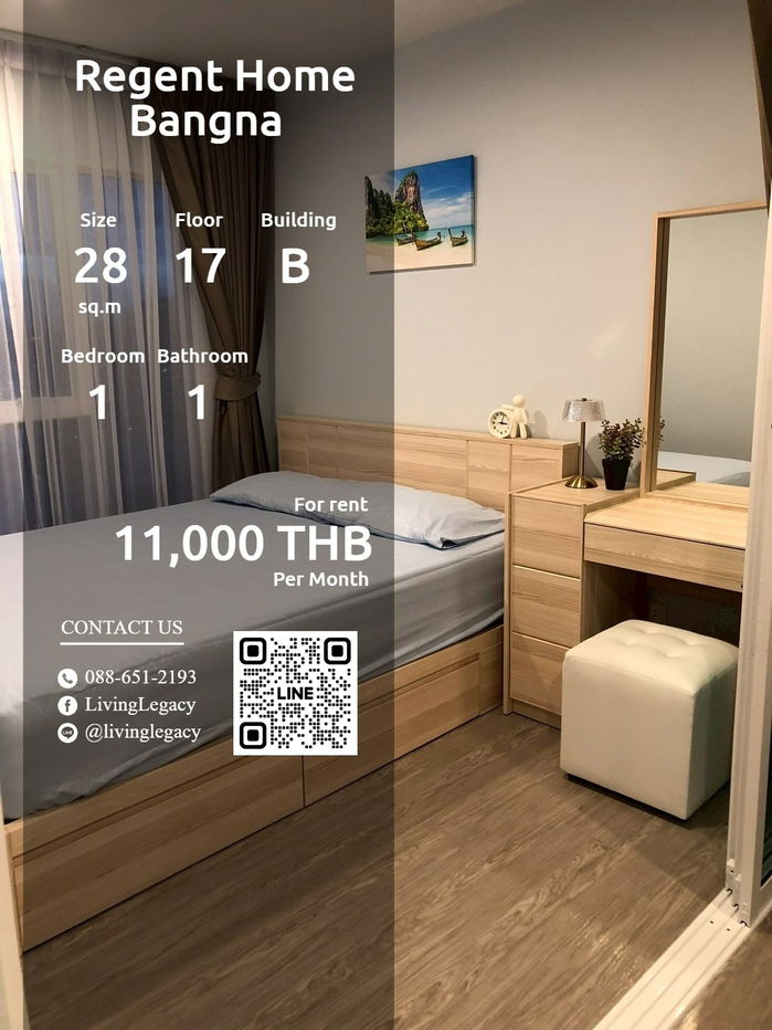 SX9QJZ Condo For Rent Regent Home Bangna 28 Sq.M. Floor 17 Building B line id : @livinglegacy