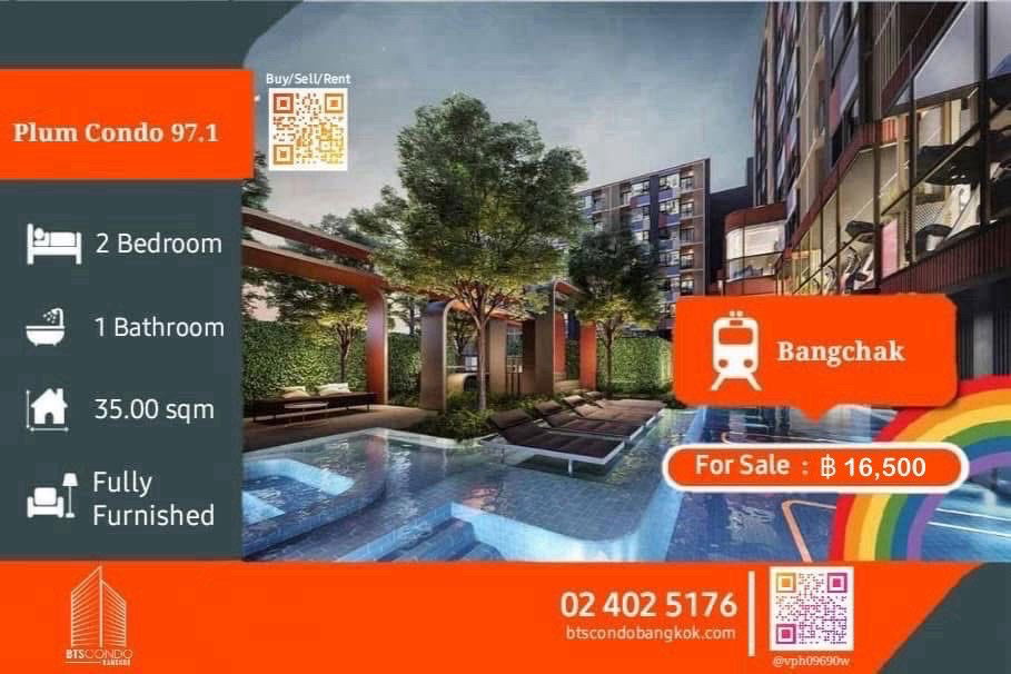 🔥Super cheap deal ever🔥 Plum Condo 97/1 2 BR 35 sq.m fully furnished with the best price for  Rental