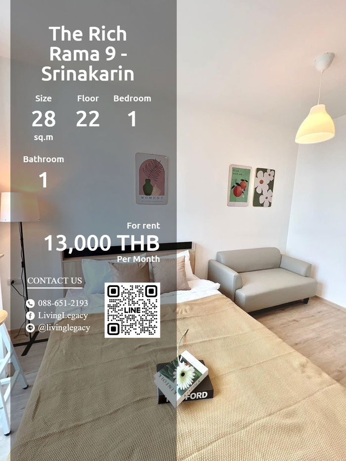 LW7YC2VB Condo For Rent The Rich Rama 9 - Srinakarin 28 Sq.M. Floor 22 line id : @livinglegacy
