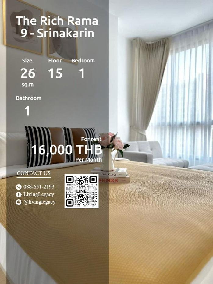 LX72BL9M Condo For Rent The Rich Rama 9 - Srinakarin 26 Sq.M. Floor 15 line id : @livinglegacy
