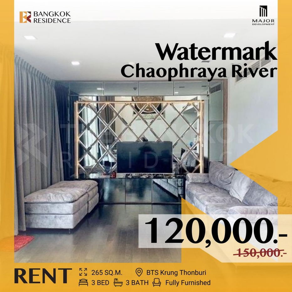 Watermark Chaophraya River 🌠Newly Renovated Unit with Chaophraya River View, Only 120K! Near BTS Krung Thonburi