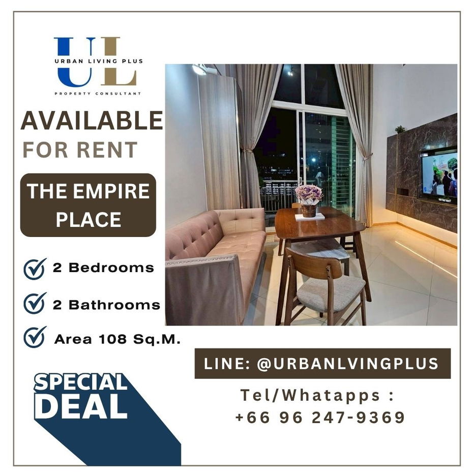 ( U20250811500 )✨Tel/Line 096-2479369✨ , FOR RENT THE EMPIRE PLACE 2 bedroom 2 bathroom 108 Sq.M. Rare Item, Duplex room✨