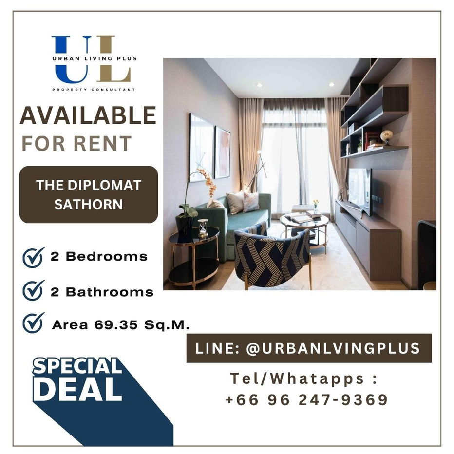 ( U20250807200 ) ✨Tel/Line 096-2479369✨ , FOR RENT The Diplomat Sathorn Condo 2 bedroom, 2 bathroom, Corner room, furnished, Special Deal!!