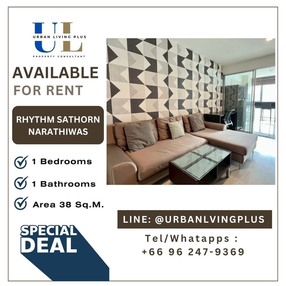 ( UL2508141 ) ✨Tel/Line 096-2479369 ✨ FOR RENT !! Rhythm Sathorn Narathiwas  1 bedroom, size 38 Sq.M. Nice room, Furnished !!!