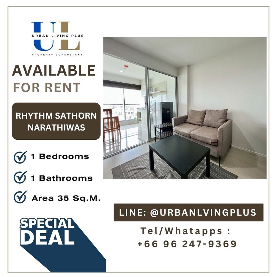 (U20250724100) ✨Tel/Line 096-2479369✨ , FOR RENT !! Rhythm Sathorn Narathiwas  1 bedroom, size 35 Sq.M. Nice room, Furnished !!!
