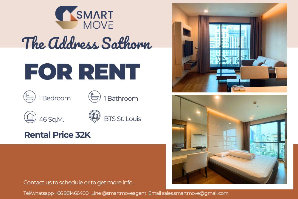 🔥 For Rent !! Rare item !! 🔥Code C20221201442....The Address Sathorn, 1 bedroom, 1 bathroom, high floor 15++, furnished, ready to move in
