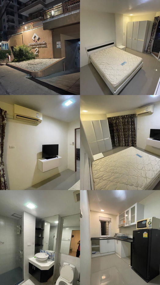 UK01-396 Condo for rent, College View Condo 2: size 32.88 sq m., 1 bedroom, 1 bathroom, 1 kitchen and living area, 5th floor, price 5,500 baht/month.