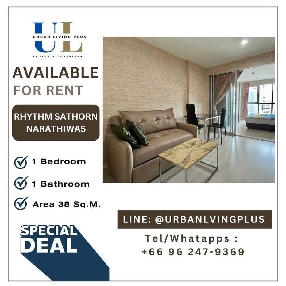 ( UL2409122 ) ✨Tel/Line 096-2479369✨ , FOR RENT !! Rhythm Sathorn Narathiwas  1 bedroom, size 38 Sq.M. Nice room, Furnished !!!