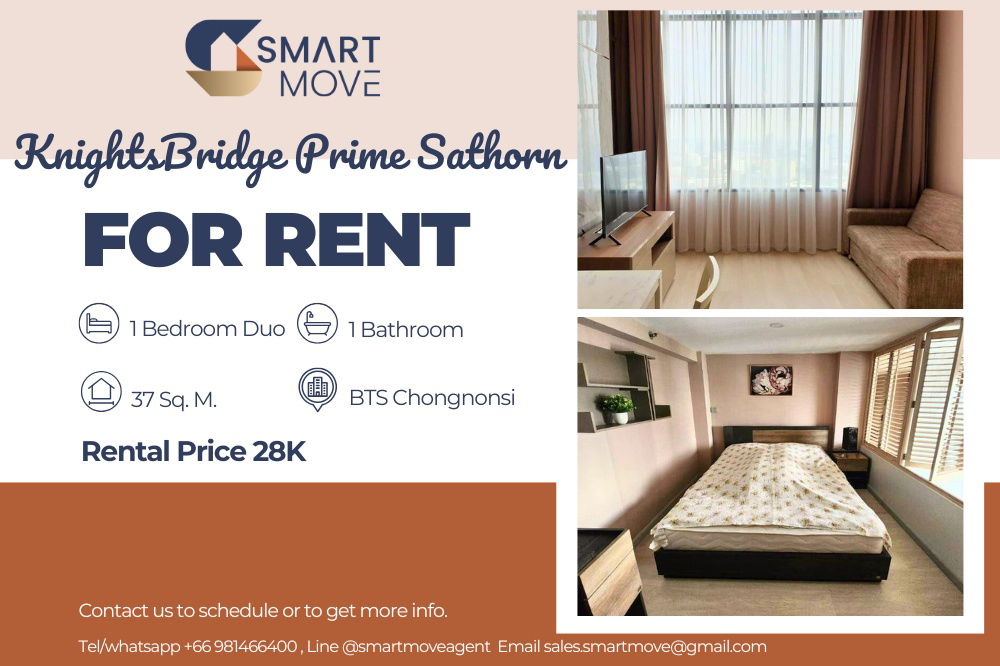 For Rent ! high floor 30++, river view!!🔥Code C20250700007....KnightsBridge Prime Sathorn, 1 bedroom Duo, 1 bathroom, furnished, ready to move in 📣
