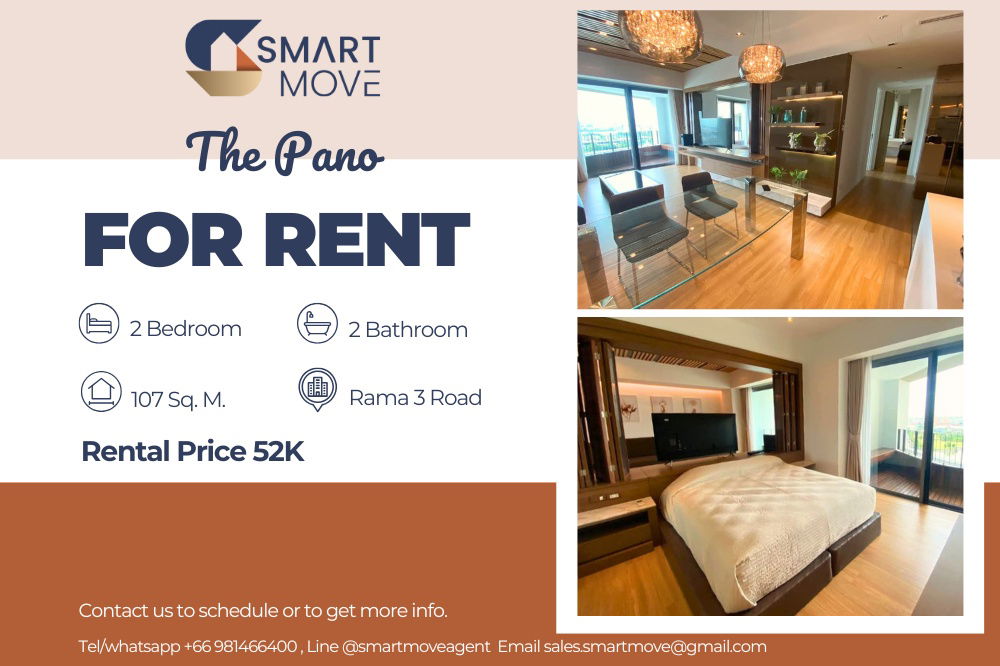 🔥 For Rent !! high floor 14++, River view!! 🔥 Code C20240100120..........The Pano, 2 bedroom, 2 bathroom, furnished, ready to move in 📣📣