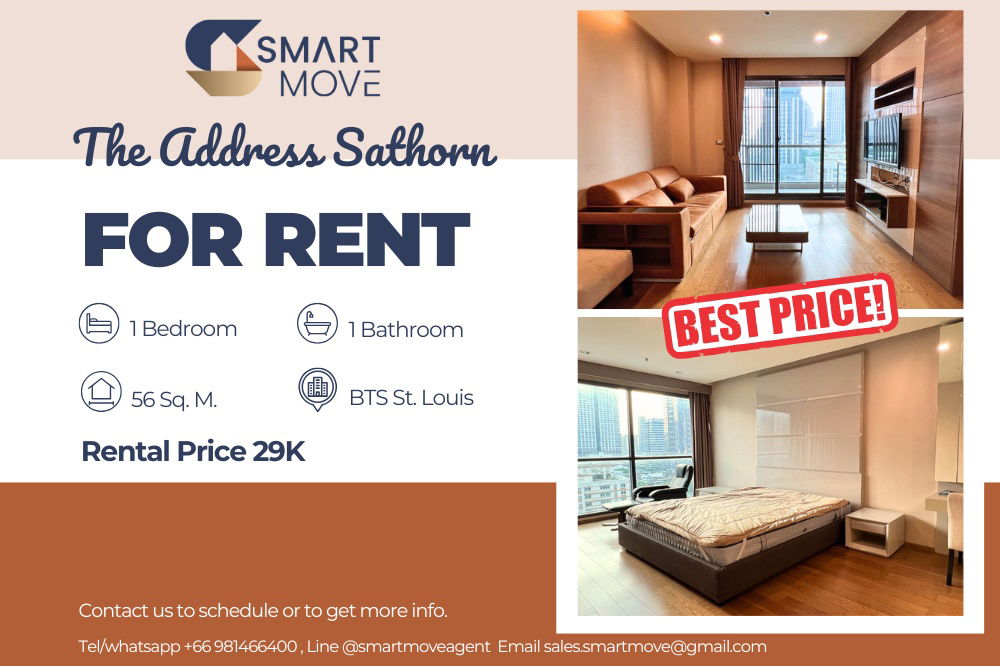 🔥 For Rent !! rare item, high floor 10++,🔥 Code C20221201431......The Address Sathorn, 1 bedroom, 1 bathroom, furnished, ready to move in 📣📣