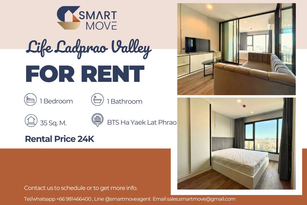 Rent ! great facility, high floor36+, Good location! 🔥 Code C20231100473..Life Ladprao Valley, 1 bed, 1 bath 1 work room, furnished, ready to move in