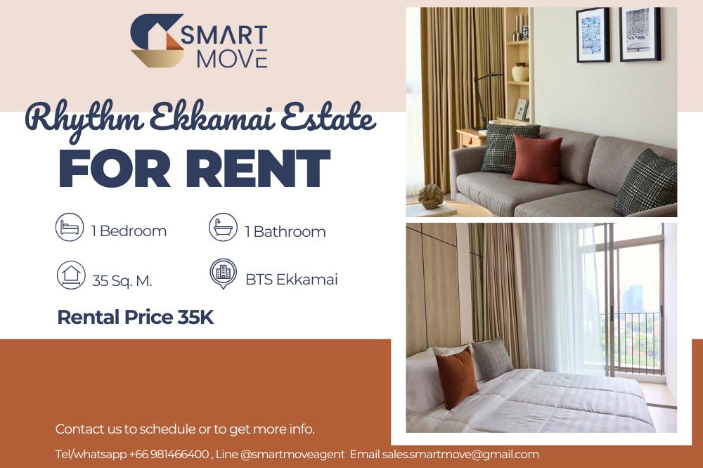 🔥 For Rent !! high floor 11++,🔥 Code C20250900002..........Rhythm Ekkamai Estate, 1 bedroom, 1 bathroom, furnished, ready to move in📣📣
