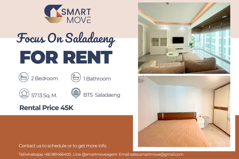 🔥 For Rent !! corner room, Wide living room !! 🔥 Code C20240400023......Focus On Saladaeng, 2 bedroom, 1 bathroom, furnished, ready to move in 📣📣