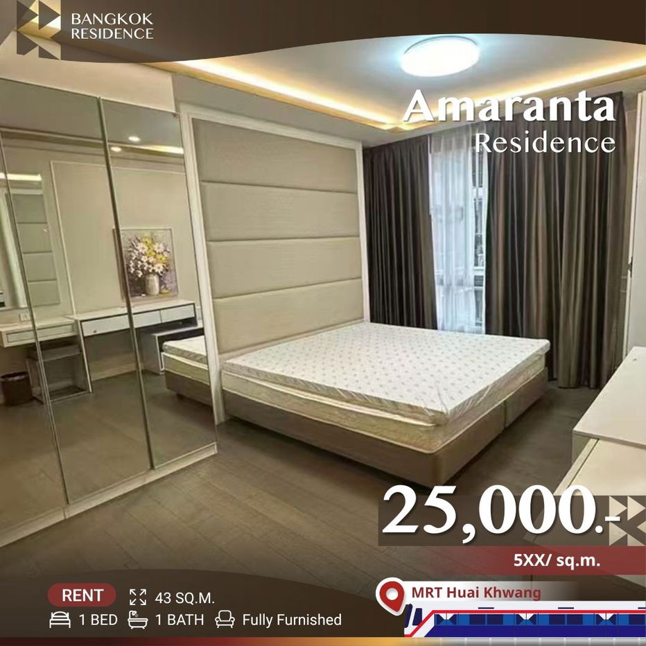Amaranta Residence 🌟 Beautiful room, ready for rent 🔥 Near MRT Huai Khwang