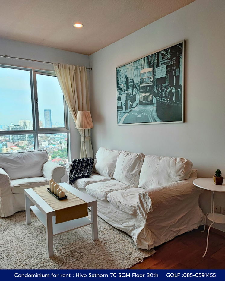 Condo for Rent: HIVE Sathorn 70 sq.m., 2 Bedrooms, 2 Bathrooms 30th floor