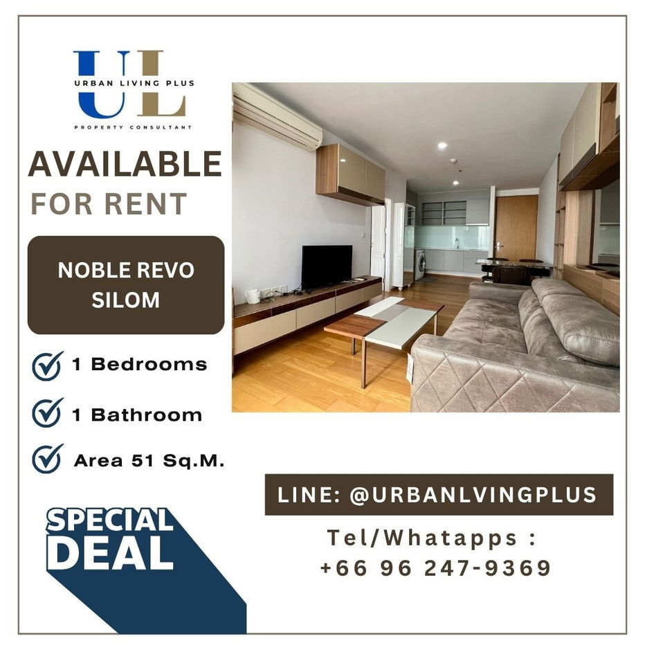 ( UL2410032 ) ✨Tel/Line 096-2479369✨ , FOR RENT NOBLE REVO SILOM 1 Bedroom 1 Bathroom 51 Sq.M. High Floor Ready to move in✨
