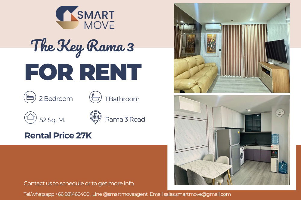 🔥 For Rent !! high floor 13++, corner room, Good location!! 🔥 Code C20251000018......The Key Rama 3, 2 bed, 1 bath, furnished, ready to move in 📣📣