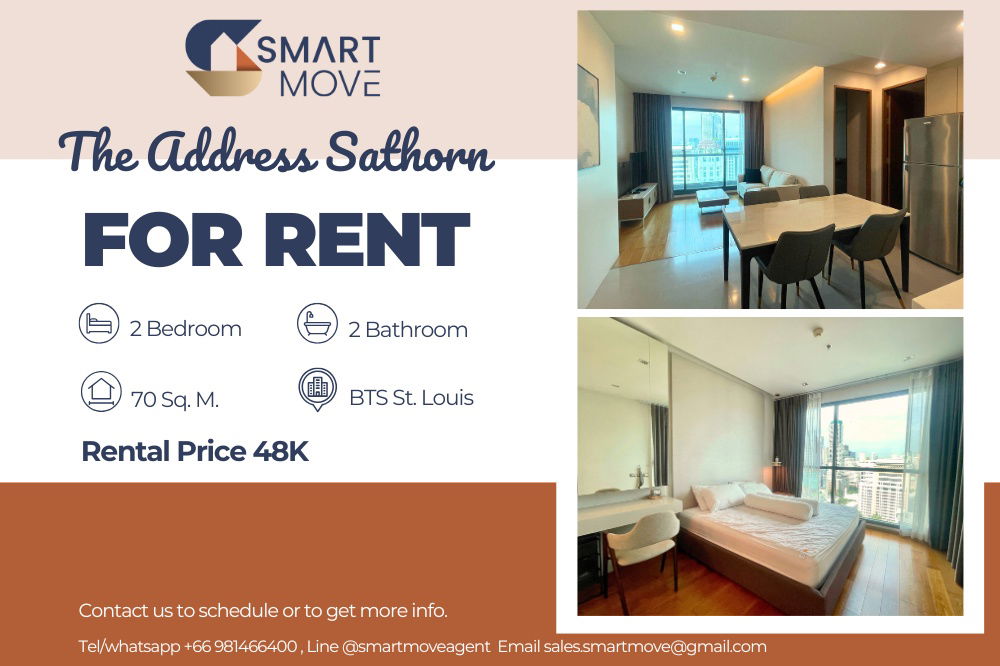 🔥 For Rent !! East Facing, rare item!! 🔥 Code C20221201491..........The Address Sathorn, 2 bedroom, 2 bathroom, furnished, ready to move in 📣📣