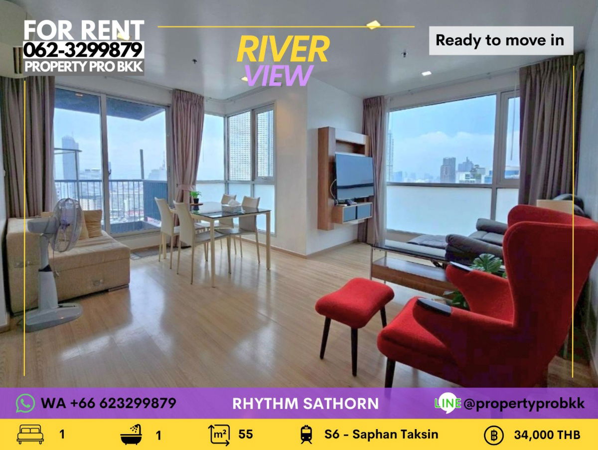 🌟🌟 For Rent: Spacious 1BR Corner Unit with Panoramic River & City Views at Rhythm Sathorn | 55 sqm | Near BTS Saphan Taksin 🌟🌟