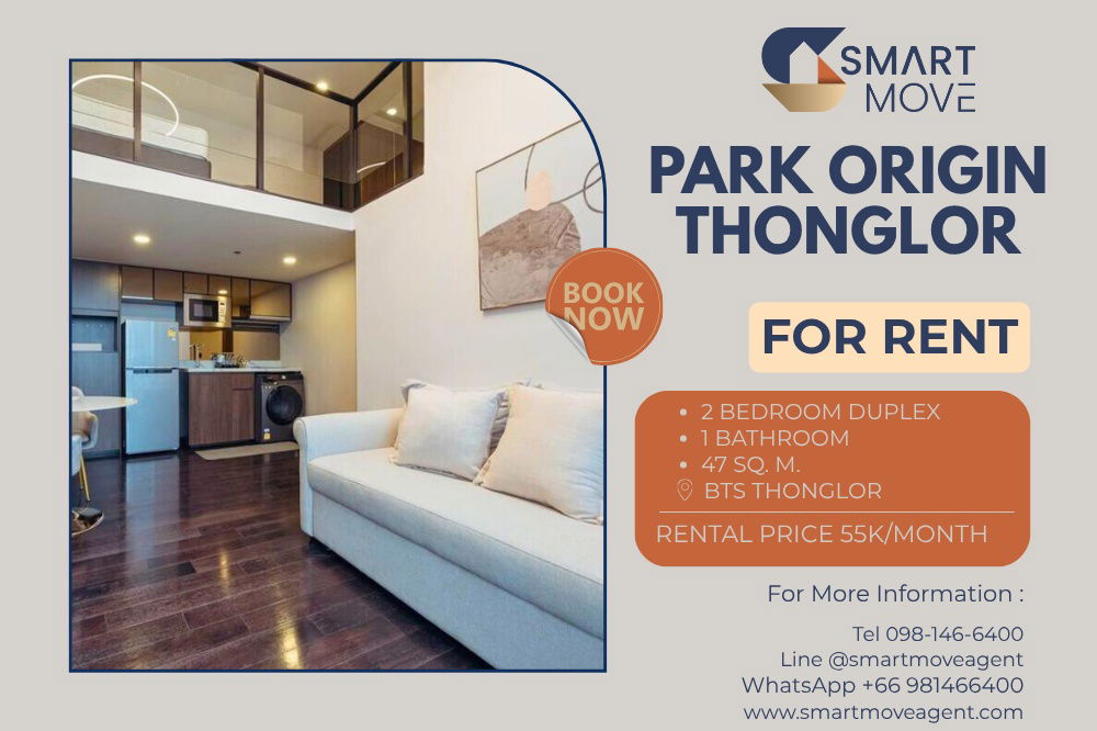 For Rent ! Duplex ! high floor 26++, great facility, modern style! Code C20240500017..Park Origin Thonglor, 2 bed, 1 bath, furnished, ready to move in