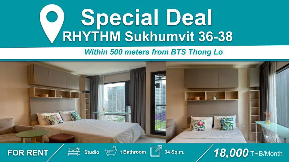 RHYTHM Sukhumvit 36-38 Condo for Rent - Studio I Fully Furnished & Equipped. Near 🚆BTS Thong Lo