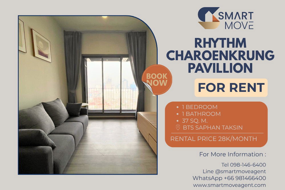 🔥 For Rent !! high floor 26++, river view!! 🔥 Code C20221203480.......Rhythm Charoenkrung Pavillion, 1 bed, 1 bath, furnished, ready to move in📣📣