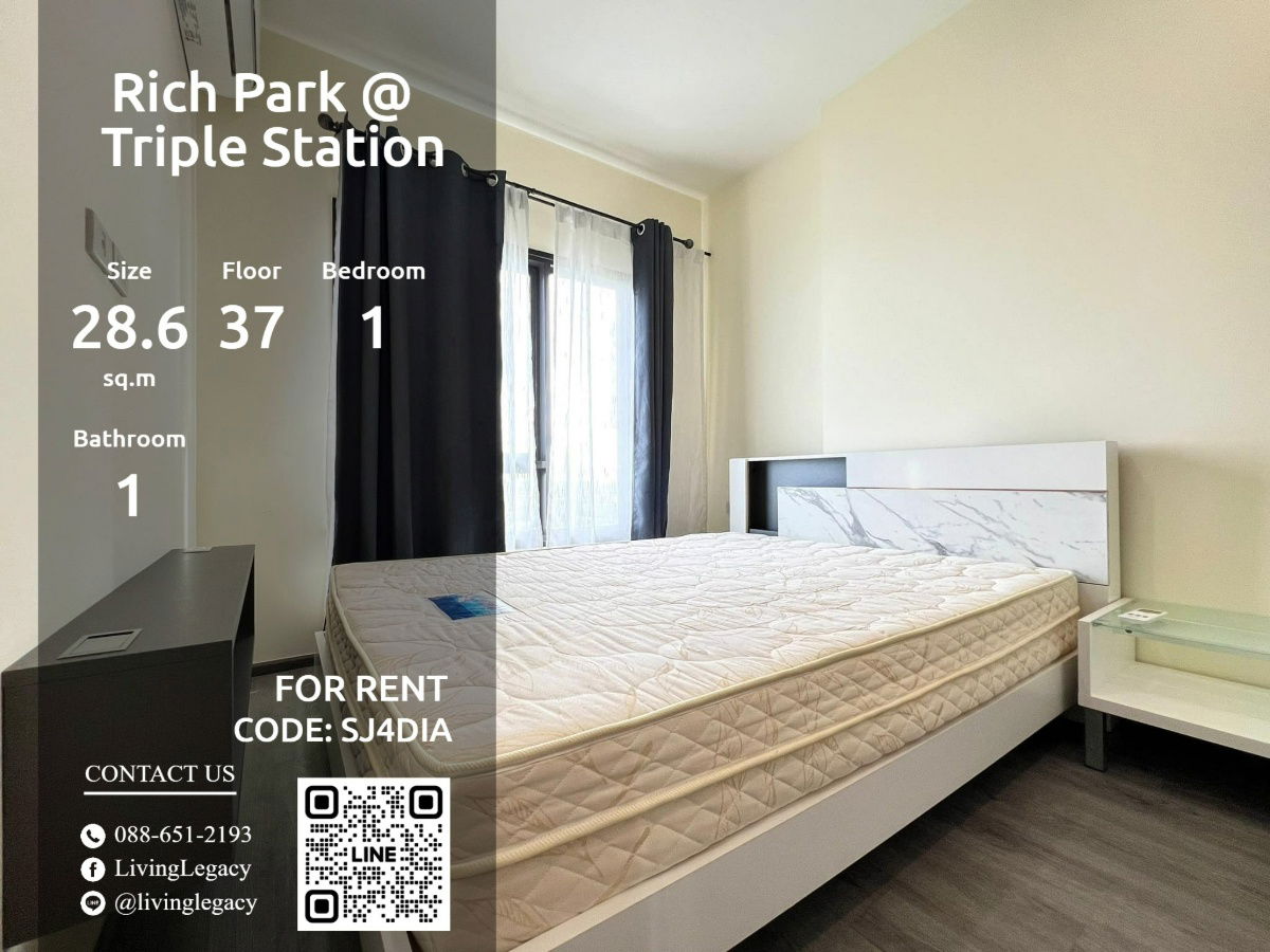 SJ4DIA Condo For Rent Rich Park @ Triple Station 28.6 Sq.M. Floor 37 line id : @livinglegacy