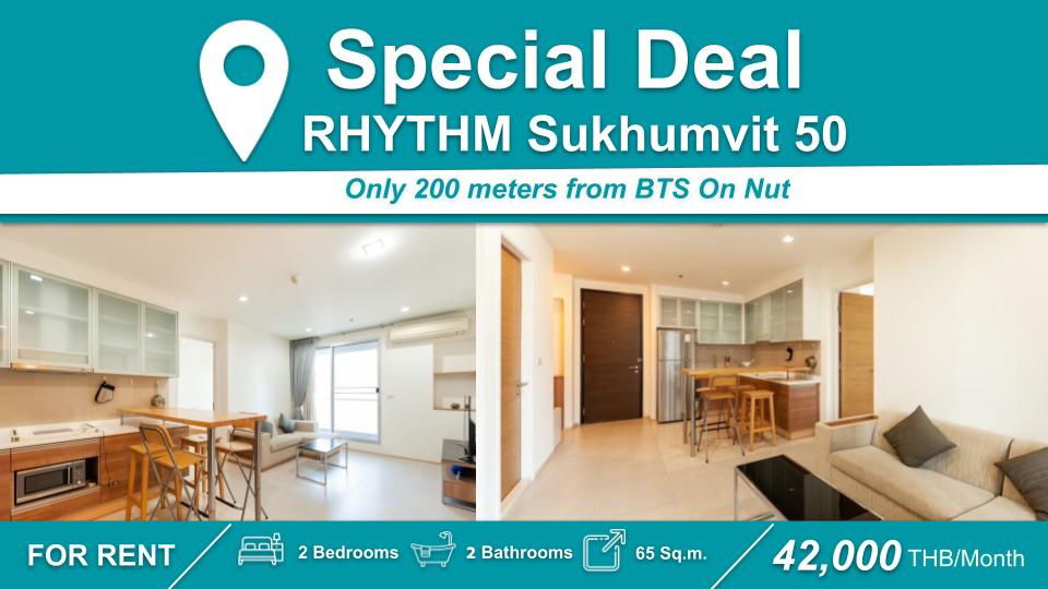 Condo for Rent at RHYTHM Sukhumvit 50 - Fully Furnished with All Appliances, Near 🚆 BTS On Nut