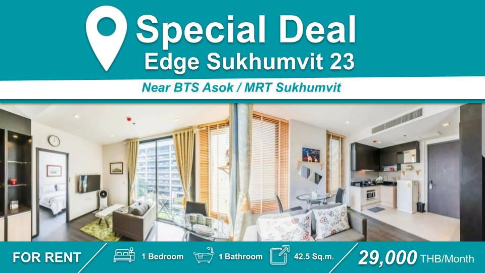 (FOR RENT) Edge Sukhumvit 23 I 1-BR, Fully Furnished & Equipped. Near 🚆BTS Asok / MRT Sukhumvit