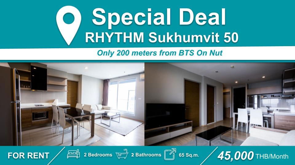 Condo for Rent at RHYTHM Sukhumvit 50 - Fully Furnished with All Appliances, Near 🚆 BTS On Nut