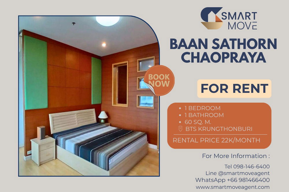 🔥 For Rent !! River View, high floor 10++, Good location!!🔥 Code C20251000067....Baan Sathorn Chaopraya, 1 bed, 1 bath, furnished, ready to move in