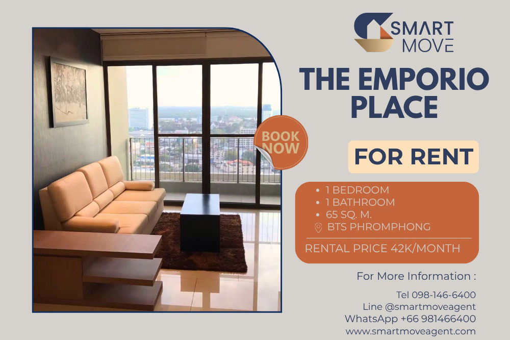 🔥 For Rent !! high floor 23++, Big room !!🔥 Code C20231100168..........The Emporio Place, 1 bedroom, 1 bathroom, furnished, ready to move in 📣📣