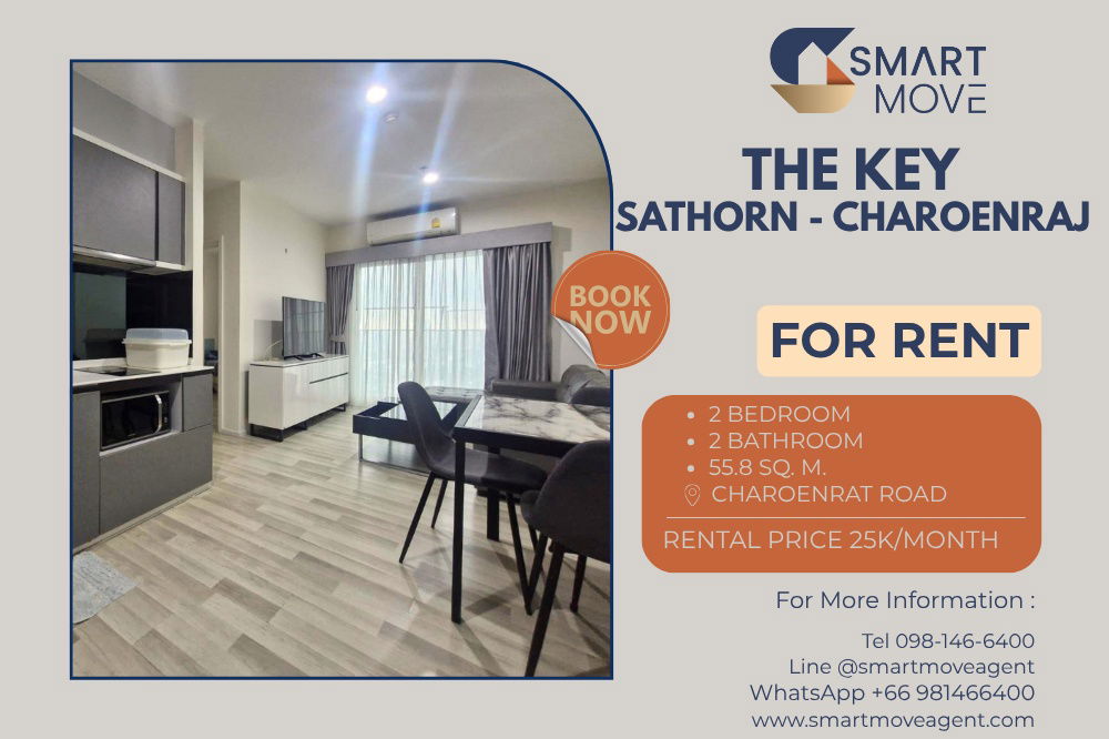 Rent ! River view and facing Bhumibol Bridge, high floor25+! Code C20221201860..The Key Sathorn-Charoenraj, 2 bed, 2 bath, furnished, ready to move in