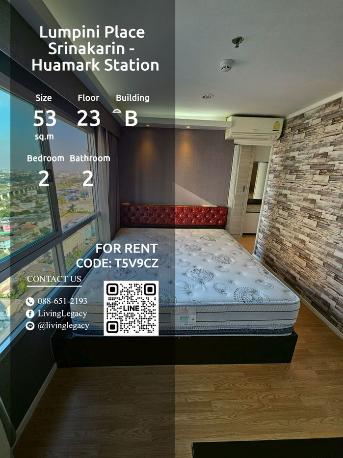 T5V9CZ Condo For Rent Lumpini Place Srinakarin - Huamark Station 53 Sq.M. Floor