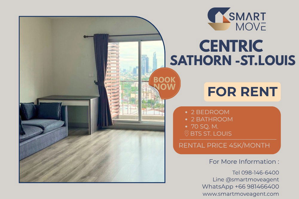 For Rent !! high floor 22+, Closed kitchen, Fixed parking! Code C20221200155....Centric Sathorn-St. Louis, 2 bed, 2 bath, furnished, ready to move in