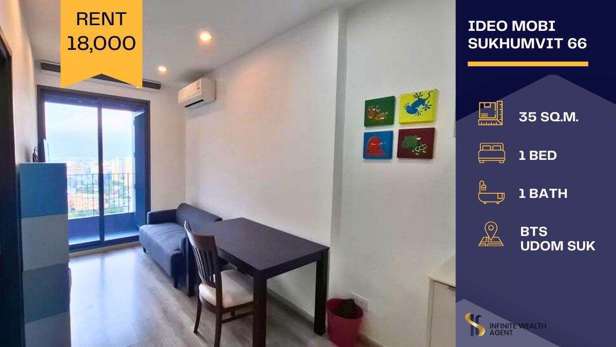 Rare unit at Ideo Mobi 66 💙 High floor with a stunning city view 🌆 Only 18,000 THB, ready to move in!