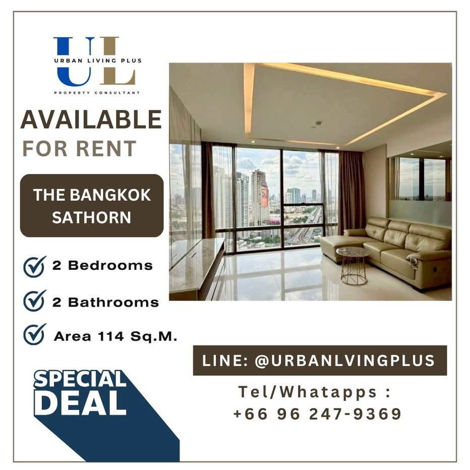 ( UL2511201 ) ✨Tel/Line 096-2479369✨ , FOR RENT The Bangkok Sathorn 2 bedrooms, 2 bathrooms, high floor, furnished, ready to move in