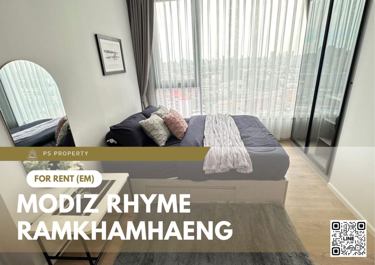 ให้เช่า 🔥 Modiz Rhyme Ramkhamhaeng 🔥 ใกล้ MRT เพียง 80 เมตร เฟอร์ครบและเครื่องใช้ไฟฟ้าครบ
