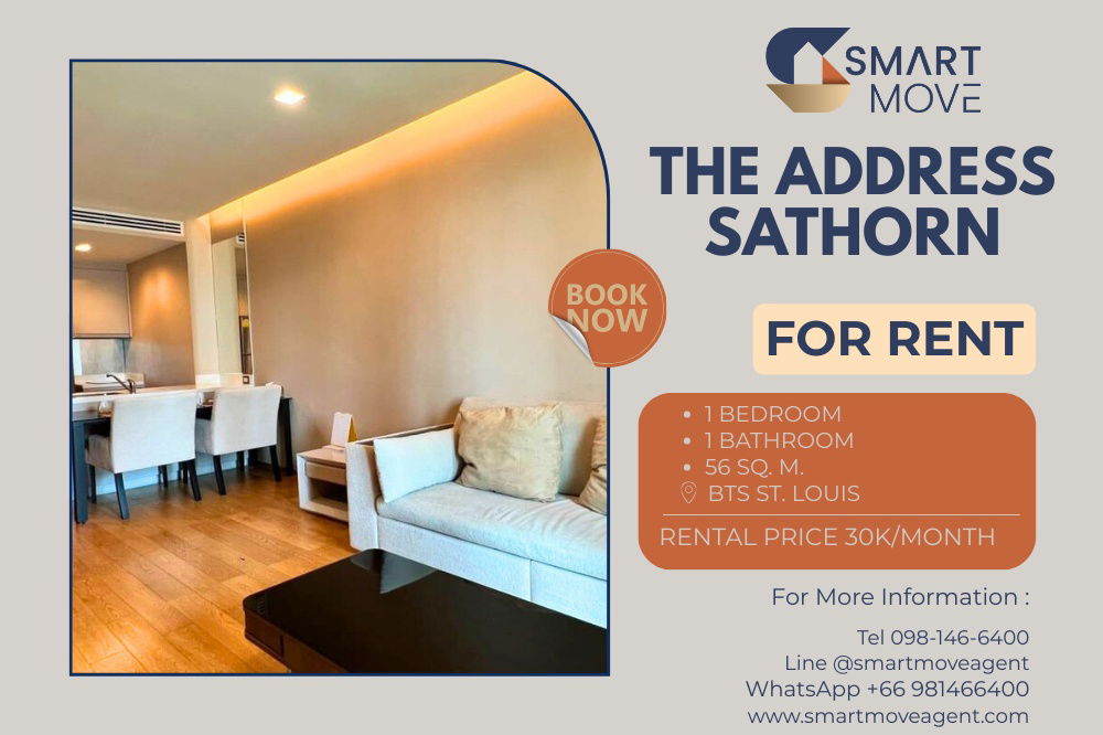 Code C20221201434....The Address Sathorn for rent, 1 bedroom, 1 bathroom , high floor, furnished, ready to move in